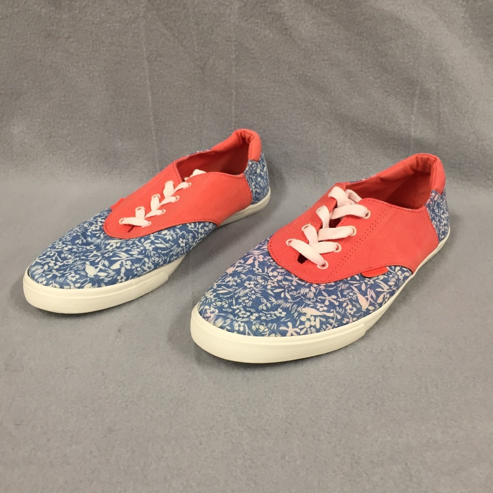 Bershka Floral Canvas Sneakers Coral Blue Lace Up Low Top EU 39 2907/031/202